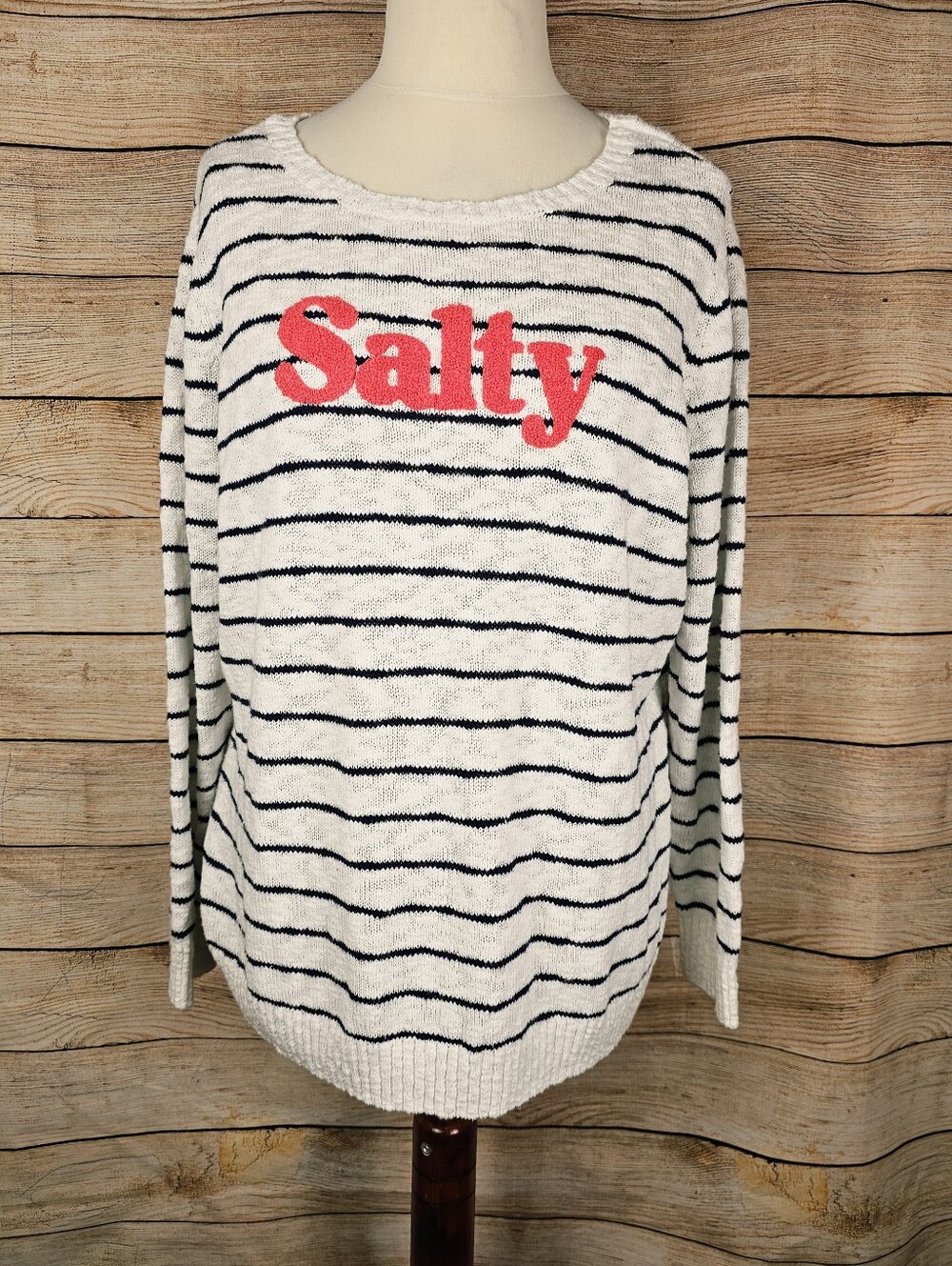 Belle Beach Kim Gravel " Salty" Blue & White Stripe Sweater Size 1X